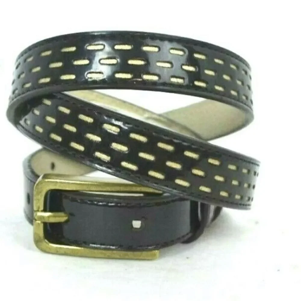 Alfani Black Patent Leather Belt - Black with Bass Buckle Size M